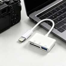 3-In-1 SD TF Micro SD Card Reader, USB-C/Lightning Adapter, High Speed Data Transfer, Plug And Play, For Camera/Phone/Laptop, US/EU/UK/AU Compatible - White - View 1