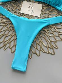 2Pcs Heart Beach Casual Cute Elegant Sexy Bohemian Braided Lace-Up Bikini Swimwear For Beach Vacation Spring Summer, Euro Summer - Baby Blue - View 6