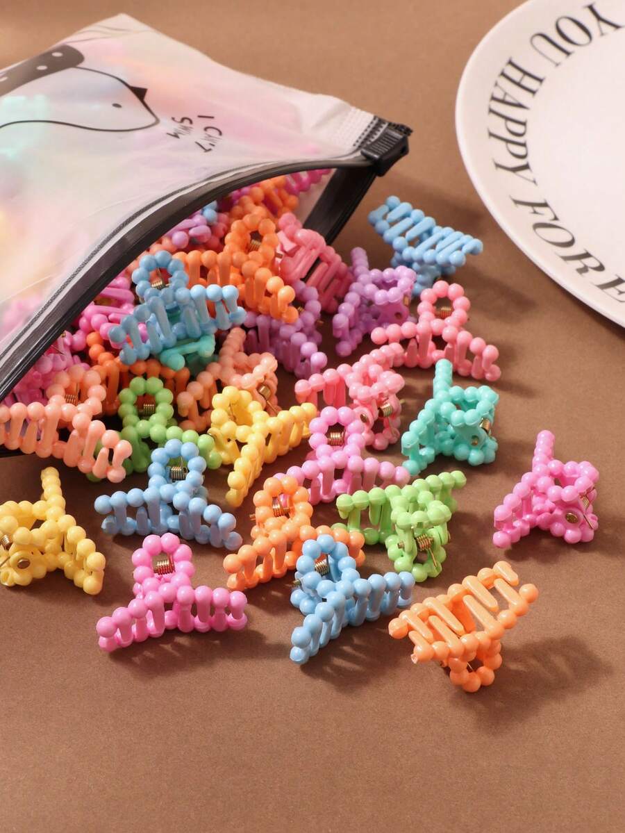 10/20/30pcs Macaron Colorful Bead Cross Small Hair Clips For Women, Side Clips, Forehead Bangs Clips, Opposite Side Hair Clips, Back Of Head Half-Up Bun Small Hair Claw, Mini Elegant Princess Hair Claws Hair Accessories (Random Color) - Multicolor - View 1