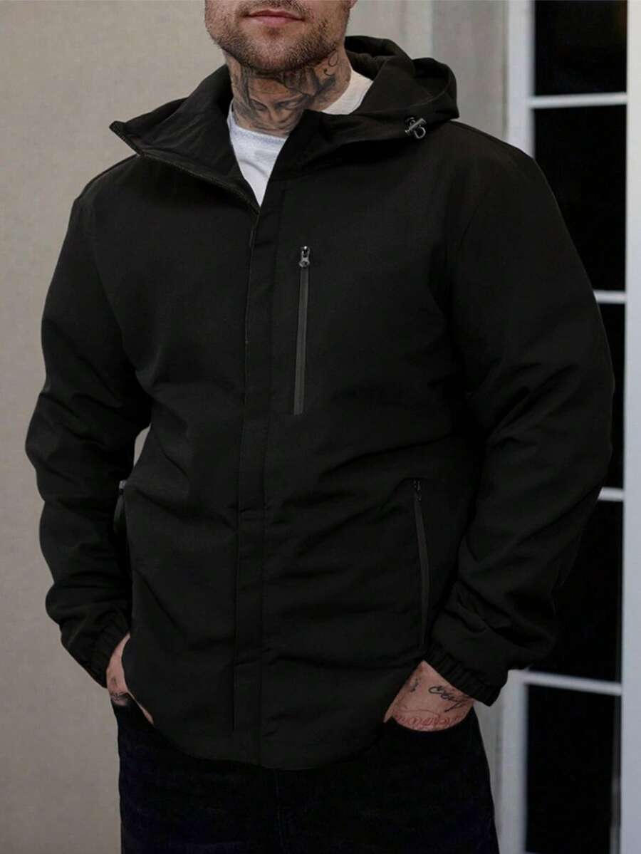 2025 New Plus Size Men's Autumn/Winter Jacket, Camping Christmas New Hooded Jacket - Black - View 1