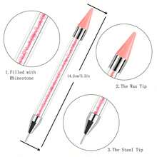 LANDOT Kaychan1 Rhinestone Applicator Tool - Acrylic Handle Dual-Ended Wax Pen DIY Nail Art Tool With 4 Extra Wax Tips 1 Tweezer (White) - Pink - View 2