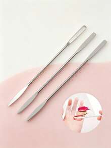3 buah/1 buah Spatula Pengaduk Dua Ujung Stainless Steel, Alat Pengaduk Alas Bedak, Aksesori Rias Wajah Penting, Portabel dan Praktis, Perlengkapan Perjalanan, Wajib Dimiliki, Kecantikan Terjangkau, Kebutuhan Liburan, Hadiah untuk Wanita - Perak - View 2