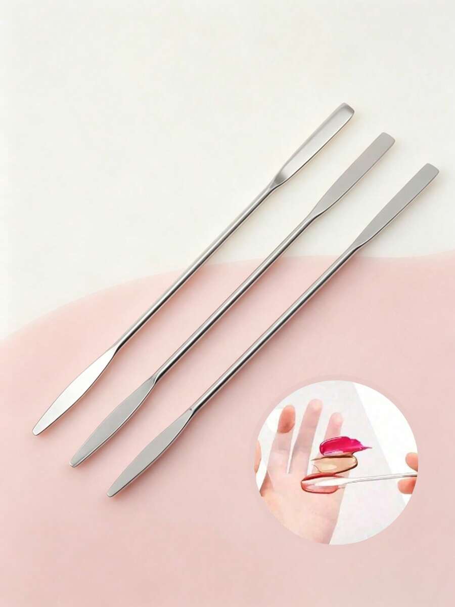 3 buah/1 buah Spatula Pengaduk Dua Ujung Stainless Steel, Alat Pengaduk Alas Bedak, Aksesori Rias Wajah Penting, Portabel dan Praktis, Perlengkapan Perjalanan, Wajib Dimiliki, Kecantikan Terjangkau, Kebutuhan Liburan, Hadiah untuk Wanita