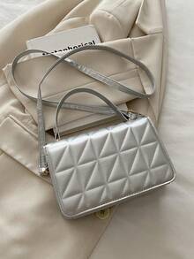 Mini Fashion Embossed Quilted Square Handbag - Bright silver - View 3
