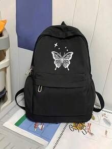 Minimalist Solid Color Butterfly/Cat Pattern Multi-Function Large Capacity Student Backpack/School Bag - Multicolor - View 9