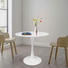 RainWeel Modern Round Dining Table, Kitchen Dining Table, Pedestal Table With Round Top, Tulip Dining Room Table For 1-4 People, Modern Coffee Table, 31.5*28.7inch  Mid-Century Leisure Table For Living Room, Kitchen, Dining Room, Balcony, Patio, Bar, White - White - View 12