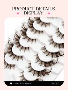 Asiteo 7 Pairs Brown Lashes Cat Eye False Eyelashes Lightweight & Fluffy Full Strip Lashes Create Cat Eye Makeup Effect Lashes Transparent Stem Lashes Friendly For Beginners Suitable To Plain Makeup Or Natural Makeup - 棕色 - 查看 5