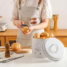 3-Piece Kitchen Storage Canister Set, White Metal Potato Onion Garlic Storage Bins With Lids, Ventilated Food Storage Containers, Farmhouse Style Kitchen Root Vegetable Storage Rack, Fresh-Keeping - White - View 7