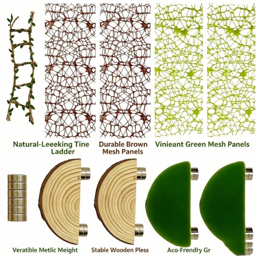 Jumping Spider Habitat Decor Set, Wooden Terrarium Background, Climbing Net, Rope Bridge, Jumping Platform, Spider Terrarium Accessories Kit