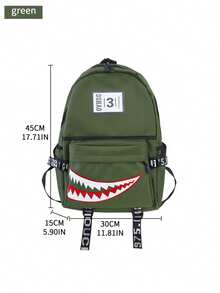 1pc Unisex Street Style New Korean Version Creative Shark Design Fashion Campus Backpack For High School And College Students, Casual School Bag (Random Webbing Print And Letter, Random Left/Right Pull Tab Direction) - Multicolor - View 5