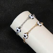 1pc Adjustable Football Bracelet, Hip-Hop Style Personalized Couple Bracelet For Women, Light Luxury Niche Football Theme Chain Bracelet, Metal Chain With Enamel Football Charm Decoration, Gold And Silver Dual Color Options, Exquisite Versatile Sports Style Accessory - Multicolor - View 4