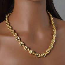 2pcs Classic 18K Gold Plated Copper Pig Nose Necklace & Bracelet Jewelry Set, Unisex, Suitable For Daily Wear And Party, Vintage Style - Gold 3 - View 4