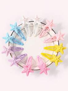 12Pcs Sparkly Starfish BB Hair Clips, Macaron Multicolor Sea Star Barrettes Cute Mermaid Beach Hair Accessories For Girls Daily Party Decor - Multicolor - View 4