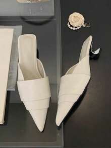 Zapatos de tacón alto de satén estilo francés, punta cerrada rosa, zapatos de hada 2026 primavera verano, punta puntiaguda con pedrería - Blanco - Ver 6