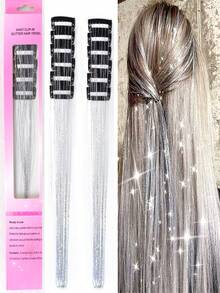 12pcs Glittery Metallic Ribbon Hair Clips Wig Pieces Shiny Hairband Hair Accessories Party Focal Point Delicate Eye-Catching Beautiful Hair Accessory Gift - Multicolor - View 5