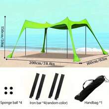 Green Family Beach Sun Shelter Tent With Support Stability Poles, Outdoor Sun Protection Canopy, Portable Shade Pavilion, Suitable For Beach Camping Picnic Backyard Party Garden Use - 1pc - View 9