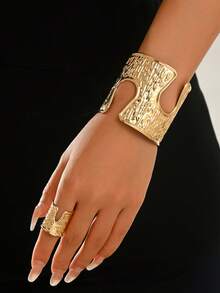 Set de 1 sau 2 piese, brățară tip manșetă deschisă și inel, sexy, elegant și la modă, multicolor, stil punk european și american, modele asimetrice geometrice cu romb, stea de mare, inimă și coral patchwork, mărime reglabilă, potrivit pentru toate tipurile de corp, set de bijuterii la modă pentru femei sexy, perfect pentru petreceri, baluri, sărbători, vacanțe și toate anotimpurile - Aur roz - Vizualizare 3