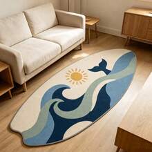 1件 Ins風衝浪板造型仿羊絨防滑地毯，海洋風衝浪板造型不對稱地毯，藍色海洋波浪設計，耐用可水洗，適用於臥室、玄關、陽台，清新療癒且極具吸引力，實用又美觀 - 彩色 - 查看 3
