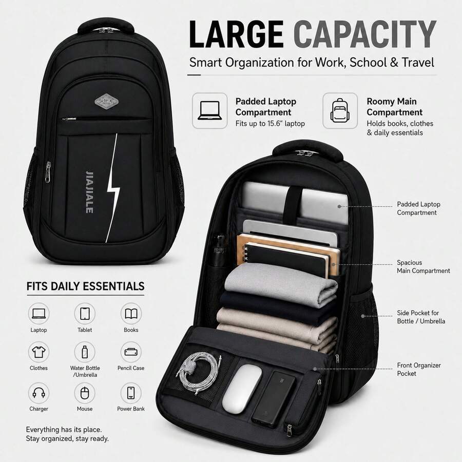 Ce sac à dos unisexe est conçu pour les voyages en plein air. Il offre une grande capacité et se distingue par ses détails multicolores élégants et sa fermeture éclair directionnelle. Il peut servir de sac à dos pour ordinateur portable grande capacité, de sac professionnel polyvalent, de sac à dos antivol pour homme, de sac à dos pour jeune, de sac pour ordinateur, de sac de voyage et constitue un excellent cadeau pour les fêtes. - Blanc - Voir 1