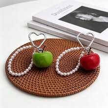 3D Red Apple Keychain Faux Pearl Wristband Charm Cute Backpack/Handbag Charm Stylish Fruit Keychain Women's Party/Holiday Gift - Multicolor - View 6