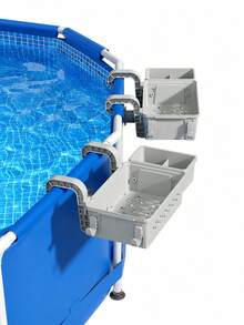 1 Set Upgraded Poolside Storage Basket With Cup Holder, Large Capacity Ground Pool Storage Rack, Hanging Poolside Storage Bag, Suitable For Drinks, Towels, Sunscreen, Goggles, Phone And Swimming Accessories - Multiple Styles - View 4