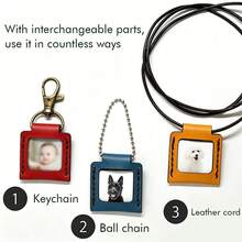 PU Leather Mini Photo Frame Keychain, Handmade Stitched Small Photo Storage Key Ring, Portable Pocket Photo Holder Pendant, Suitable For Pets, Baby, Family Photos - Leather Photo Keychain - View 5