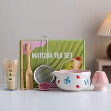 Matcha Tea Set, Complete Matcha Brewing Tool Kit, Includes Cute Floral And Heart Embossed Ceramic Bowl And Sifter, Traditional Japanese Tea Ceremony Tools, Suitable For Home Use And Gifting - Multicolor - View 10