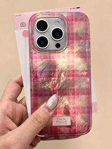 Minimalist Double Layer IMD Plaid Phone Case Compatible With Apple 16 Pro 15 Pro Glitter 15 Girls - Multicolor - View 3