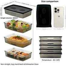 12pcs Morandi Color Food Storage Containers, Includes 6 Rectangular Boxes And 6 Black Lids, 400ml PP Heat-Resistant Meal Prep Bento Boxes, Stackable Nordic Style Kitchen Organizer Boxes, Portable Office Picnic Travel Snack Boxes - Black - View 2