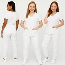 Women's Fitted Surgical Hospital Scrub Set - Various Colors And Sizes - blanco - Ver 1