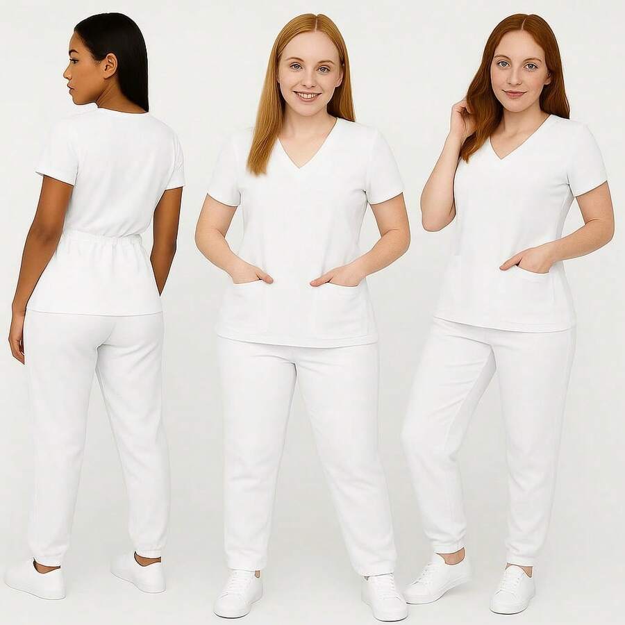 Women's Fitted Surgical Hospital Scrub Set - Various Colors And Sizes - blanco - Ver 1