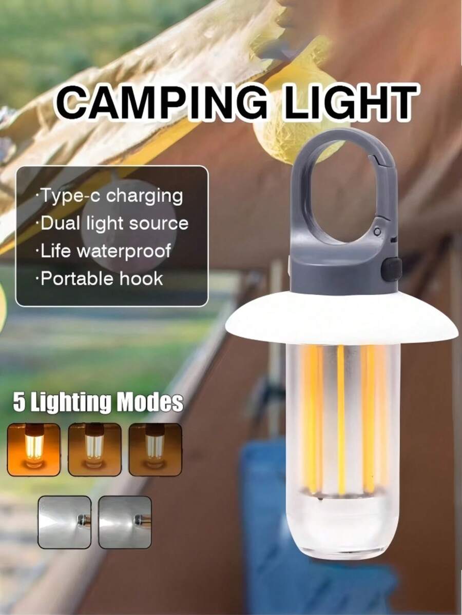 1pc Powerful Super Bright LED Flashlight 2-In-1 Camping Lantern Long Distance Search Light With Hook Portable Outdoor Light Suitable For Camping Hiking Emergency - A - View 1