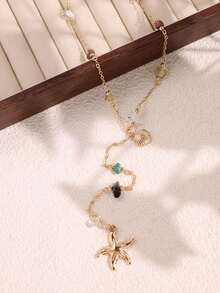 1pc Ocean Vacation Style Shell & Starfish Beaded Pendant Necklace, Colorful Beaded Long Y-Shape Sweater Chain, Suitable For Daily Wear & Beach Vacation (Beads Randomly Assorted) - Multicolor - View 7