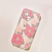 1個 Ins 風格清新木槿花與葉子素色圖案防滑柔軟手機殼，適用於 iPhone 11/12/13/14/15/16 Pro Max - 彩色 - 查看 2