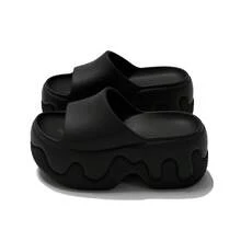 Women's All-Season EVA Wavy Thick Sole Slide Sandals, Home Casual Wear Solid Color Melting Design Minimalist Height-Increasing Slip-On Slippers - Black - View 9