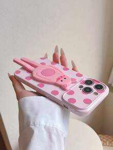 1pc Pink Side 3D Heart, Painted Polka Dot Pattern + Foldable Cute Pig Stand Phone Protective Case, Compatible With IPhone 17/17pro/17promax/16/16pro/16promax/15/15pro/15promax/15plus/14/14pro/14plus/14promax/13/13pro/13promax/12/12pro/12promax/11/11promax - Multicolor - View 10