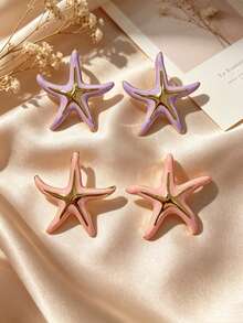 Ins Influencer Style Ocean Theme Starfish Bestie Set 304 Stainless Steel Stud Earrings Waterproof Saltwater Resistant Anti-Oxidation Long-Lasting Bright Glossy Island Outdoor Photoshoot Light Professional Casual Beach Afternoon Tea Outfit Accessories For Girls And Adults Summer Vacation Gift - Multicolor - View 1