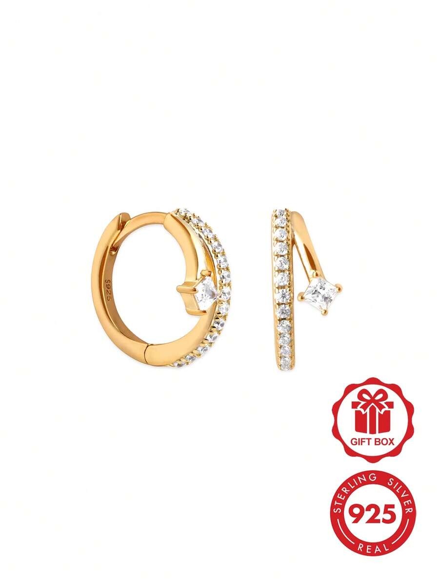 925纯银精致小巧独特锆石星星耳钉,适合女孩日常佩戴 - Star Hoop Earrings - 查看 1