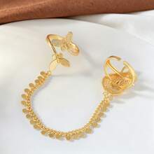 1pc Elegant Gold Butterfly & Swan Design Double Finger Ring With Tassel Coin Chain, Women's Daily Wear Ring, Also Suitable As Valentine's Day Gift - Gold - View 3