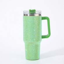 1pc 40oz Large Capacity Tumbler With Handle, Rhinestone Pattern Stainless Steel Insulated Cup With Straw, Reusable Travel Mug For Car Office Outdoor, Ideal Gift For Women & Teens - Multicolor - View 14