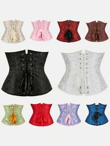 Multi-Color Optional Jacquard Corset, Front Closure & Back Tie Design, Retro Palace Style, Suitable For Daily Wear, Party, Halloween - Multicolor - View 8