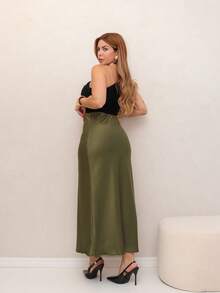 YING ZI Elegant Midi Social Skirt - 軍綠色 - 查看 3