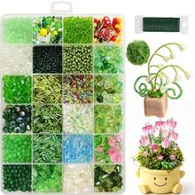 DIY 綠色植物珠飾吊飾套組，含珠子、苔蘚與金屬線，可製作迪斯可球植物吊籃，手工藝品，居家裝飾 - 綠色 - 查看 11