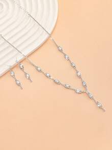3pcs Full Rhinestone Crystal Gemstone Necklace, Neck Decoration, Suitable For Banquet, Wedding, Anniversary, Valentine's Day Jewelry Set - White - View 2