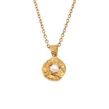 S SHOPBOHO 1pc 18K Gold Plated Stainless Steel Birthstone Pendant Necklace, Hammered Texture Coin Pendant, Personalized Birthday Gift Jewelry For Her - Birthstone - View 17