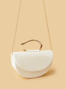 Elegant Patent Leather Women's Handbag, Minimalist Clutch Bag With Chain, Lightweight Luxury Handbag For Parties/Evenings, Perfect Birthday Gift For A Girlfriend, Suitable For Parties - 白色 - 查看 4