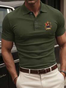 ALTZTAR 男款印花短袖休閒 Polo 衫 - 軍綠色 - 查看 3