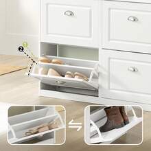 SoBuy Shoe Cabinet With 4 Flaps, Shoe Rack, Shoe Tipper With 8 Storage Compartments, Shoe Chest, Shoe Storage, White, BHT Approx. 105x82x24cm, FSR79-W - 白色 - 查看 5