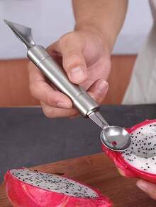 1pc Fruit Ball Scooper, 2-In-1 Fruit Scoop, Stainless Steel Fruit Carving Tool Kitchen Gadget - Multicolor - View 4