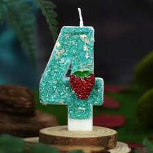 1pc Ritual Number Birthday Candle, Strawberry Decorated Cake Candle, 0-9 Mint Blue Glitter Number Candle, Suitable For Birthday Cake And Big Holiday Party, Unisex - Mint Blue - View 14